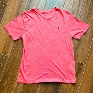 Excellent used condition, Ralph Lauren polo V-neck T-shirt, heather red, YL
